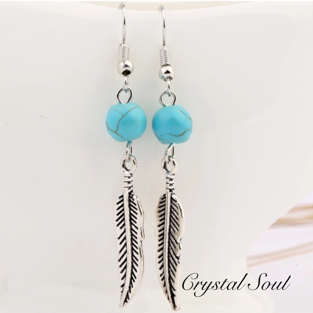 🎉Bohemian Style BlueBeads Leaves Earrings - Picture 1 of 5